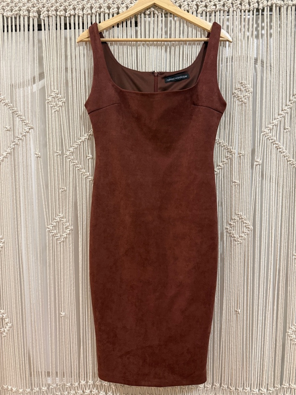 naked wardrobe Rust Brown Suede Midi Dress in Large